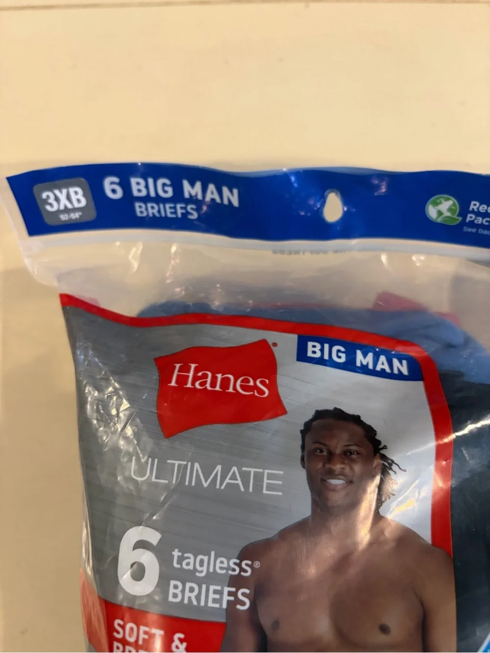 3XB Hanes Big Man 2 6-Pack Ultimate Tagless Briefs — Blue, Gray & Black, NEW